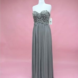 Jovani JVN Strapless Gray Beaded Evening Gown